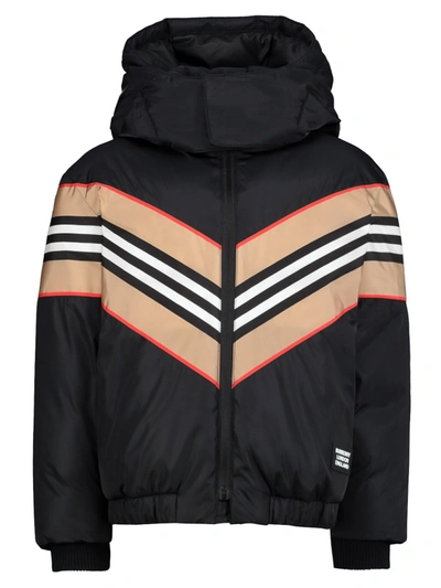 Burberry Kids' Icon Stripe羽绒夹克 In Black