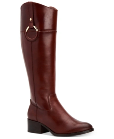 Alfani Women's Bexleyy Wide-calf Riding Leather Boots, Created For Macy's Women's Shoes In Cognac Leather