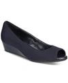 Bandolino Candra Womens Peep Toe Slip On Wedge Heels In Navy Fabric