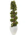 Nearly Natural 4' English Ivy Topiary Uv-resistant Indoor/outdoor Artificial Tree In White Oval Planter In Green