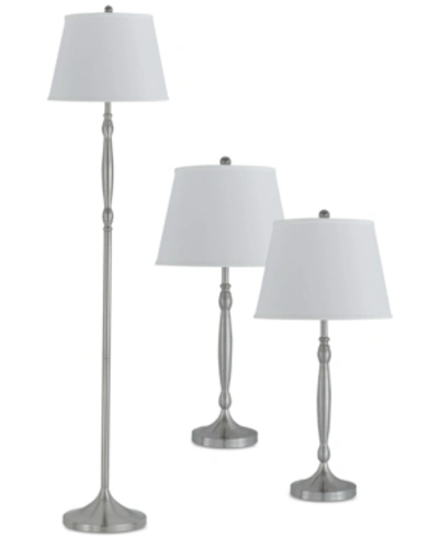Cal Lighting Silver Set Of 3 Lamps, 2 Table Lamps & 1 Floor Lamp In Brushed Steel