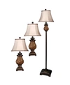 Stylecraft Linen Fabric Shade Floor And Table Lamp Set, Pack Of 3 In Brown