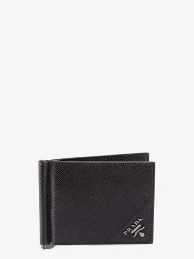 Prada Two-tone Logo Wallet In Black
