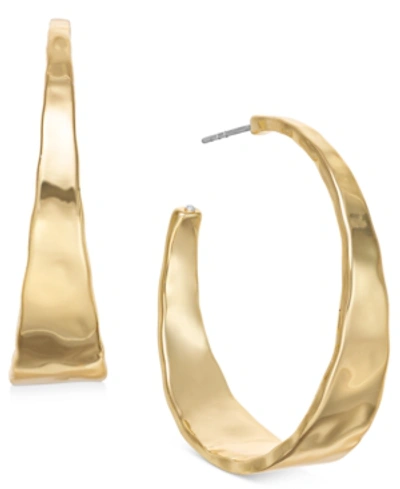 Style & Co Hammered Metal Medium Hoop Earrings 1-.5", Created For Macy's In Gold