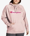 Champion Plus Size Powerblend Graphic Hooded Sweatshirt In Hush Pink