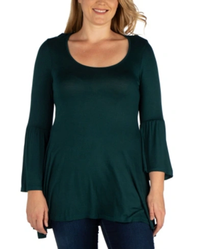 24seven Comfort Apparel Women's Plus Size Flared Tunic Top In Green