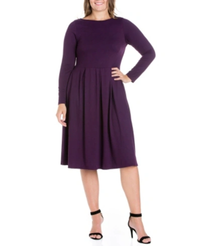 24seven Comfort Apparel Women's Plus Size Fit And Flare Midi Dress In Purple