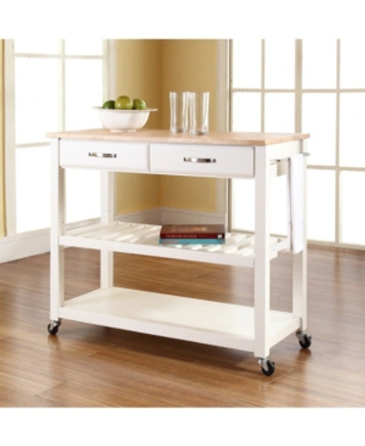 CROSLEY NATURAL WOOD TOP KITCHEN CART ISLAND WITH OPTIONAL STOOL STORAGE