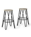 Simpli Home Simeon 26" Metal Counter Height Stool With Wood Seat, Set Of 2 In Gray