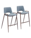 Zuo Desi Counter Chair, Set Of 2 In Gray
