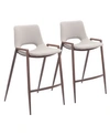 Zuo Desi Counter Chair, Set Of 2 In Beige