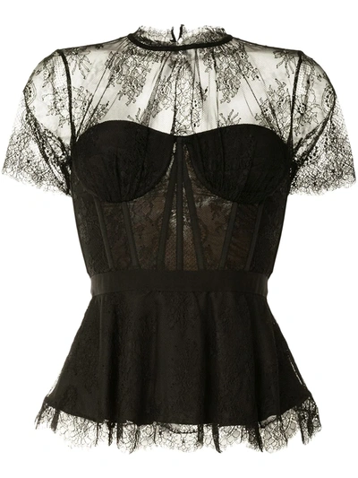 Jonathan Simkhai Kehlani Grosgrain-trimmed Lace Bustier Top In Black