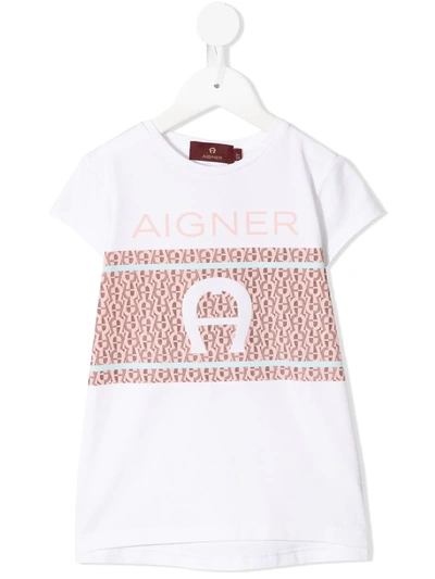 Aigner Kids' Monogram Print Short-sleeve T-shirt In White