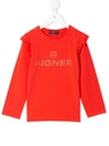 AIGNER RHINESTONE LOGO RUFFLED SHOULDERS SWEATSHIRT