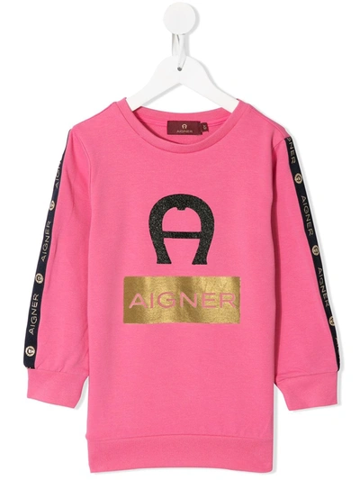 Aigner Kids' Logo-print Sweatshirt Dress In Pink