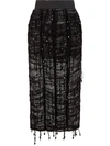 Dolce & Gabbana Ruched Beaded-fringe Midi Skirt In Black
