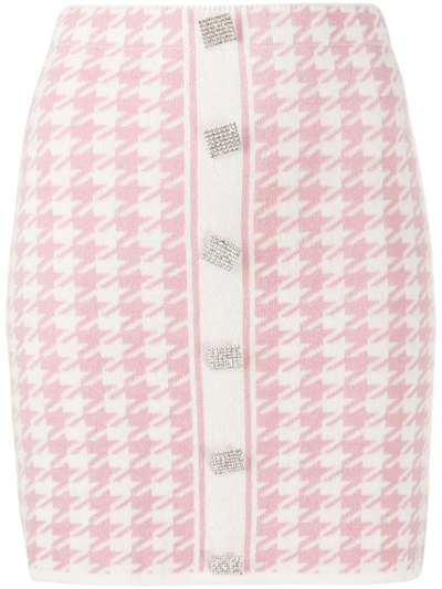 Giuseppe Di Morabito Crystal-button Houndstooth Mini Skirt In White