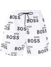 HUGO BOSS ALL-OVER LOGO PRINT SWIM SHORTS