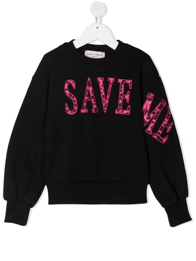 Alberta Ferretti Kids' Save Me Patch Cotton Sweatshirt In Black