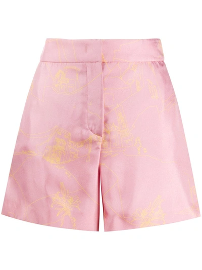 Emilio Pucci Scorci Fiorentini Print Silk Shorts In Pink