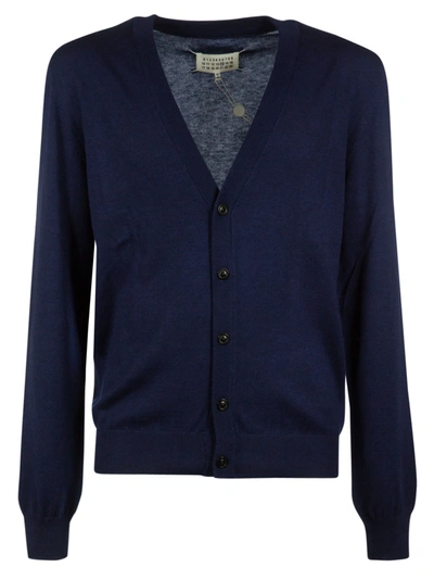 Maison Margiela Ribbed Buttoned Cardigan In Blue