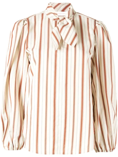 See By Chloé Striped Tie-neck Blouse In White