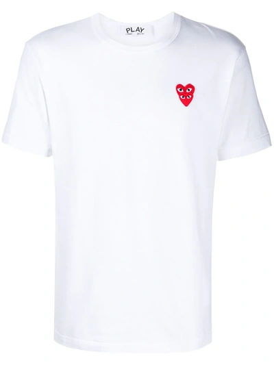 Comme Des Garçons Play Play T-shirt With Heart Logo Patch In White