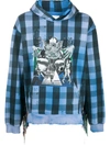Alchemist Check-print Frayed-trim Hoodie In Blue