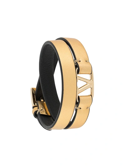 Valentino Garavani Vlogo Leather Bracelet In Gold