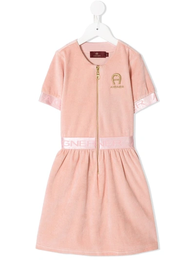 Aigner Kids' Logo-embroidered Dress In Pink