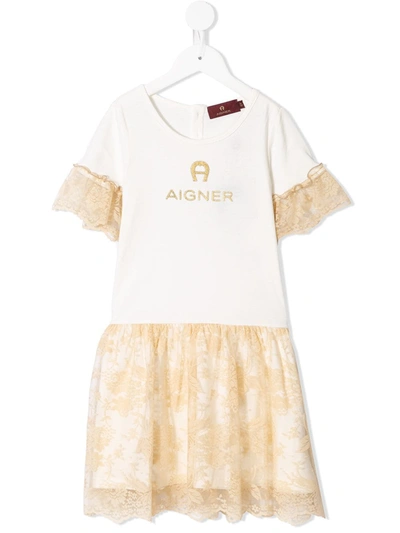 Aigner Kids' Lace-panelled Dress In White