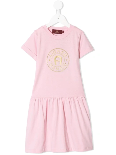 Aigner Kids' Logo-print Dress In Pink