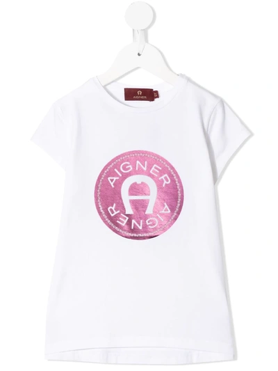 Aigner Kids' Logo印花t恤 In White