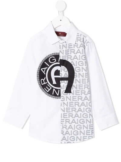 Aigner Kids' Panelled Logo-print Shirt In White