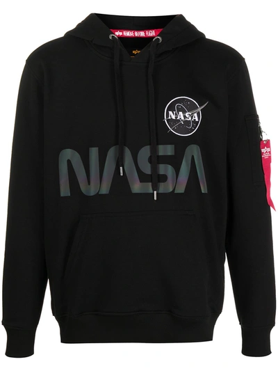 Alpha Industries Nasa Print Hooded Sweatshirt In Black