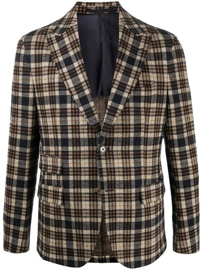 Eleventy Check-pattern Single-breasted Blazer In Brown