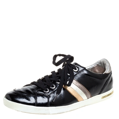 Pre-owned Dolce & Gabbana Black Patent Leather Low Top Trainers Size 41