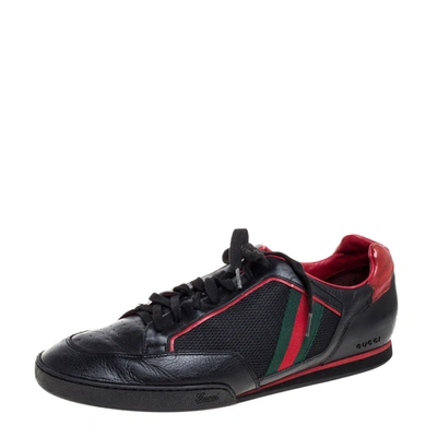 Pre-owned Gucci Black/red Mesh Fabric And Leather Vintage Tennis Web Low Top Sneakers Size 45