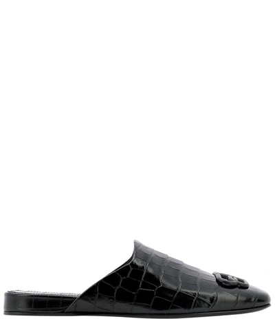 Balenciaga Cosy Bb-plaque Crodocile-effect Leather Loafers In Black