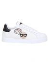 DOLCE & GABBANA WHITE/BLACK LEATHER SNEAKERS,A8A84412-3875-17E0-0AE1-8DE5C4090CC9