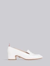 THOM BROWNE THOM BROWNE WHITE CALFSKIN BLOCK HEEL CHIC PENNY LOAFER,FFH210A0000315260573