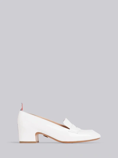 Thom Browne White Calfskin Block Heel Chic Penny Loafer