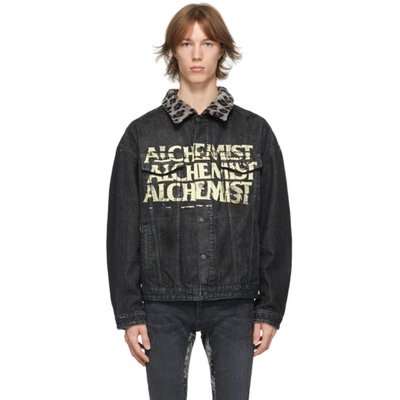 Alchemist Too Young To Die Fleece-collar Denim Jacket In Fake Leopard