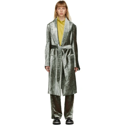 Ann Demeulemeester Longline Velvet Robe Coat In Moss