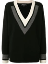 Paule Ka Knitted V-neck Panel Detail Jumper In Black