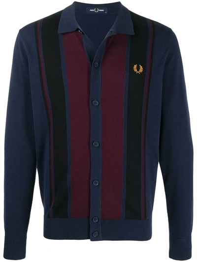 Fred Perry Colour-block Knitted Cardigan In Blue