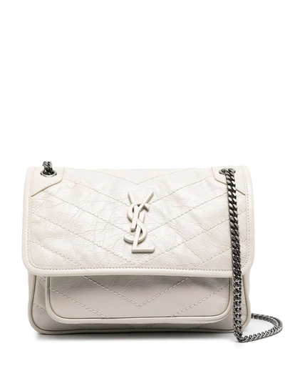 Saint Laurent Niki Small Quilted Leather Crossbody In White/silver
