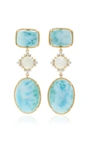 KATHRYN ELYSE WOMEN'S 14K YELLOW GOLD LARIMAR; MOONSTONE AND DIAMOND EARRINGS