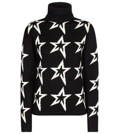 Perfect Moment Star Dust Intarsia Merino Wool Turtleneck Sweater In Black Snow
