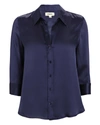 L Agence Dani Three-quarter Sleeve Silk Blouse In Blue-med
